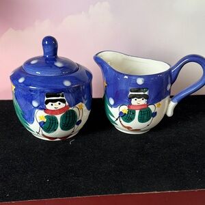 Festive Vintage W.C.L. Snowman Sugar and Creamer Set